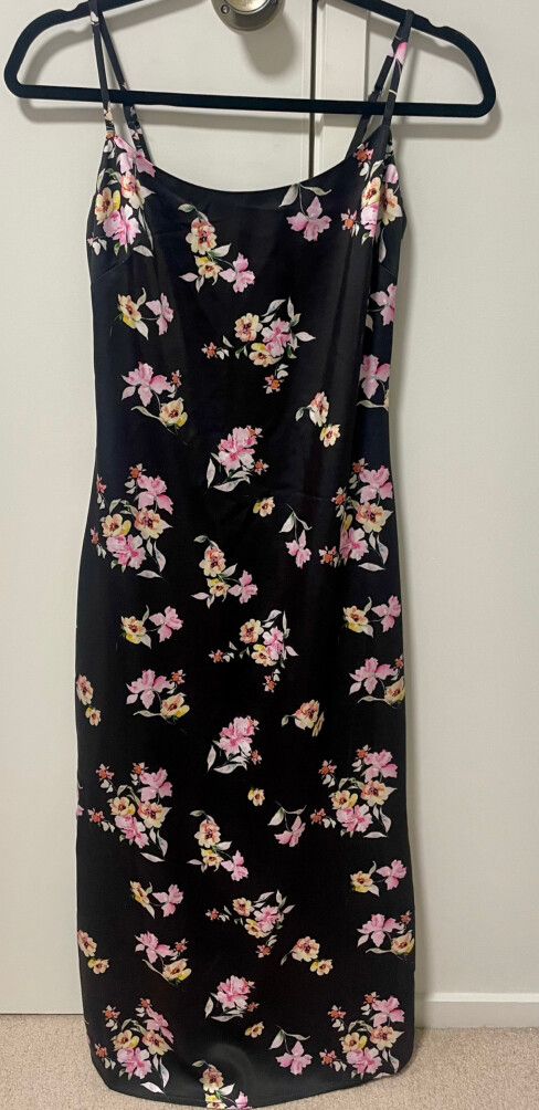 DOTTI BLACK SATIN FLORAL DRESS