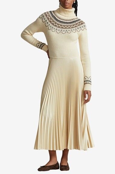 Ralph Lauren  hybrid sweater-pleated turtleneck dress NEW