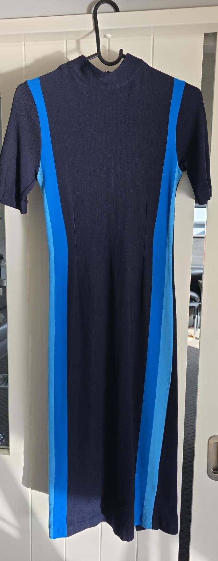 Hugo Boss Navy Blue Panelled Midi Dress Size S New