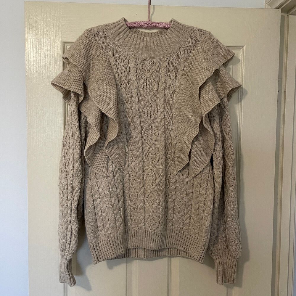 Decjuba Beige Ruffle Knit Jumper large