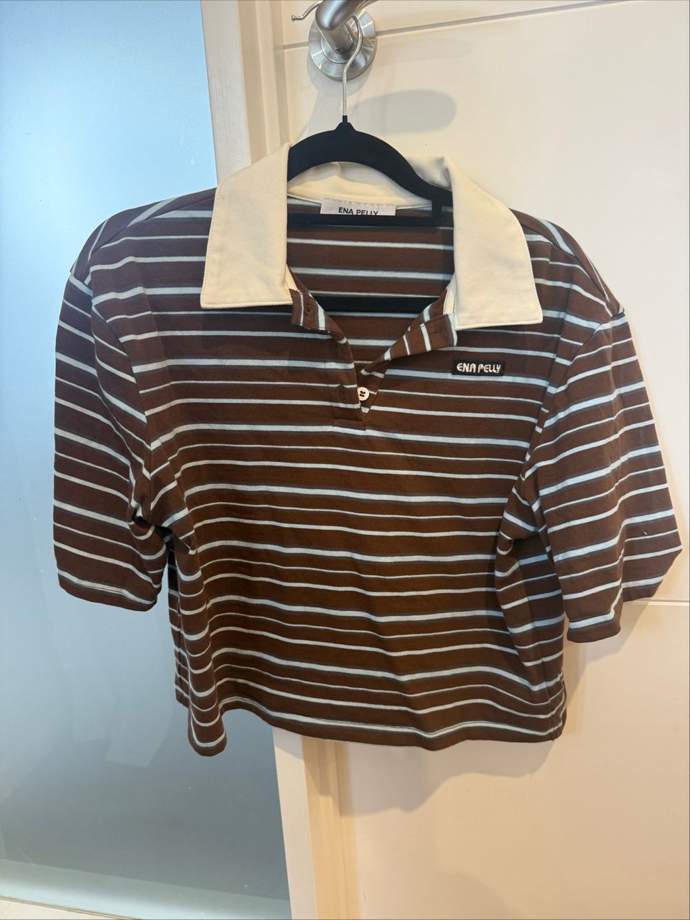 Ena Pelly Brown Striped Polo Shirt