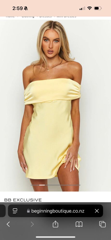 Primrose Yellow Satin Off the Shoulder Mini Dress