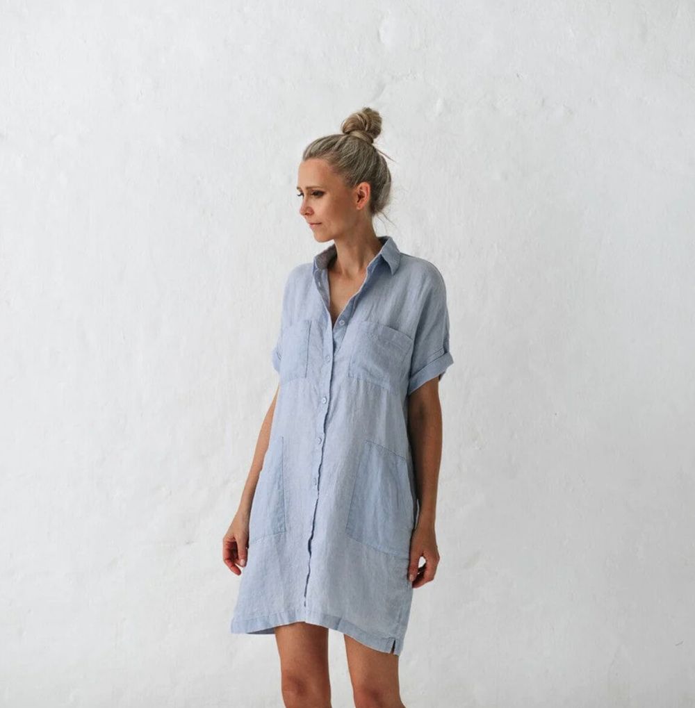 seaside tones - Blue Linen Dress on Designer Wardrobe seaside tones - Blue Linen Dress on Designer Wardrobe