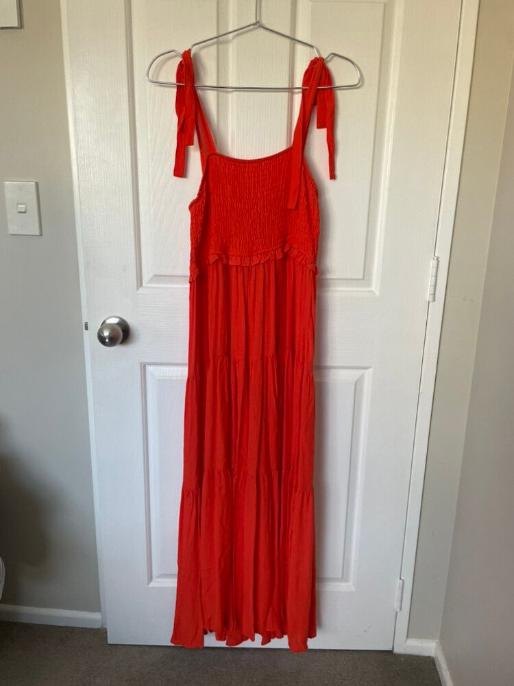 chinese dress ladies ZARA. Long orange satin dress. TM  Hibuy market