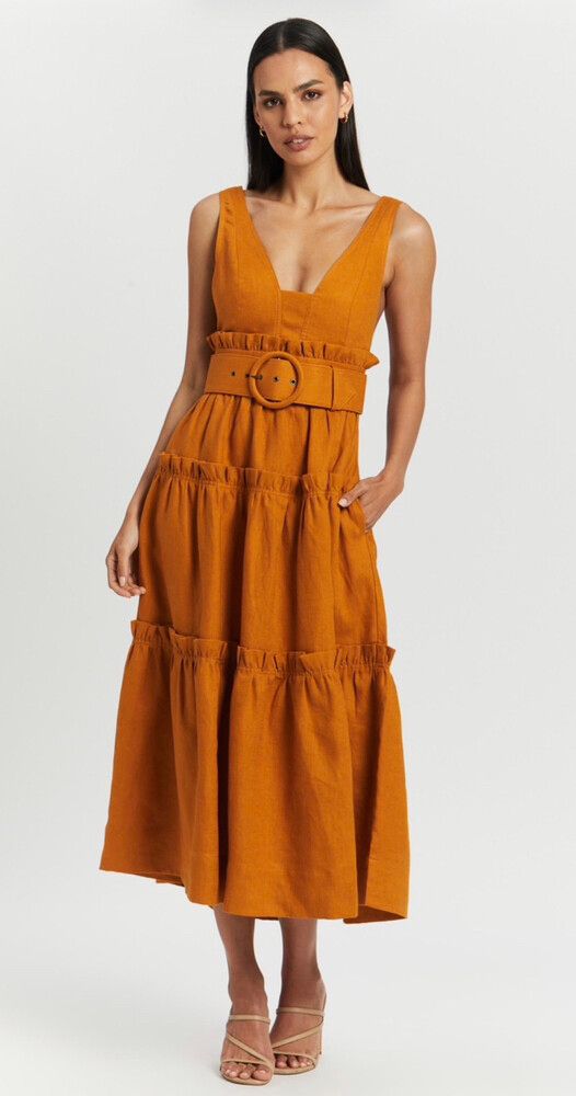 shona joy burnt orange dress Shona Joy Maya Pin Tuck Open Back Mini Dress