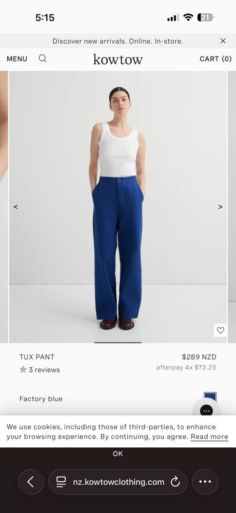 Kowtow Tux Pants Factory Blue Small