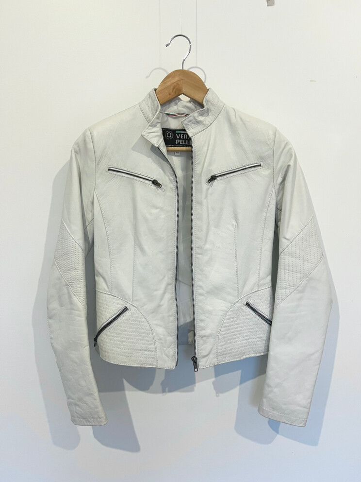 Vera Pelle White Leather Moto Jacket
