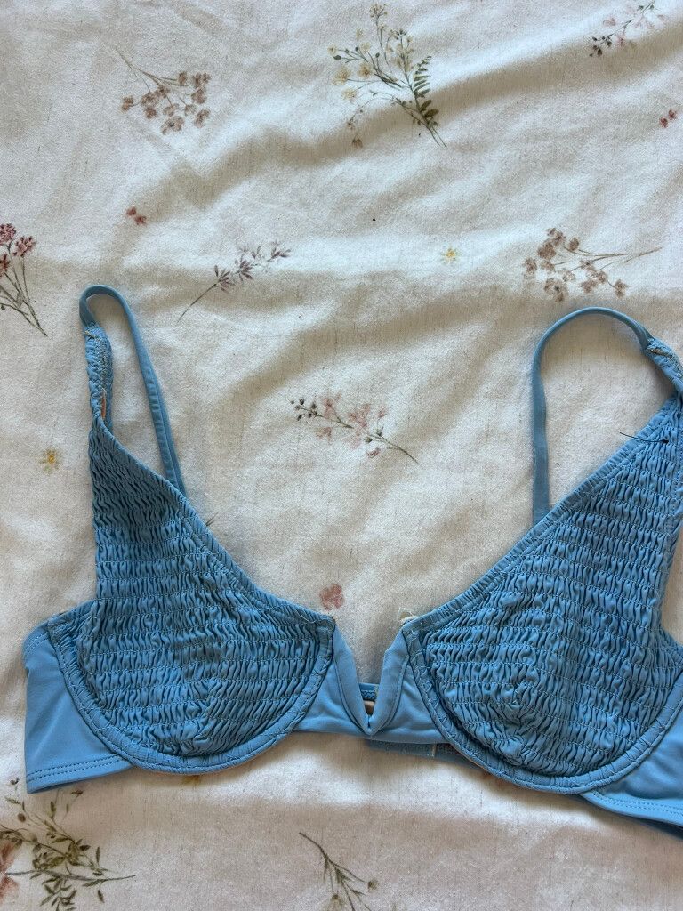 Shirred Blue Bikini Top