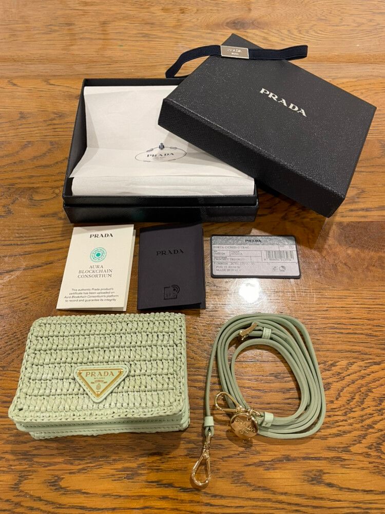 PRADA crochet card holder with shoulder strap