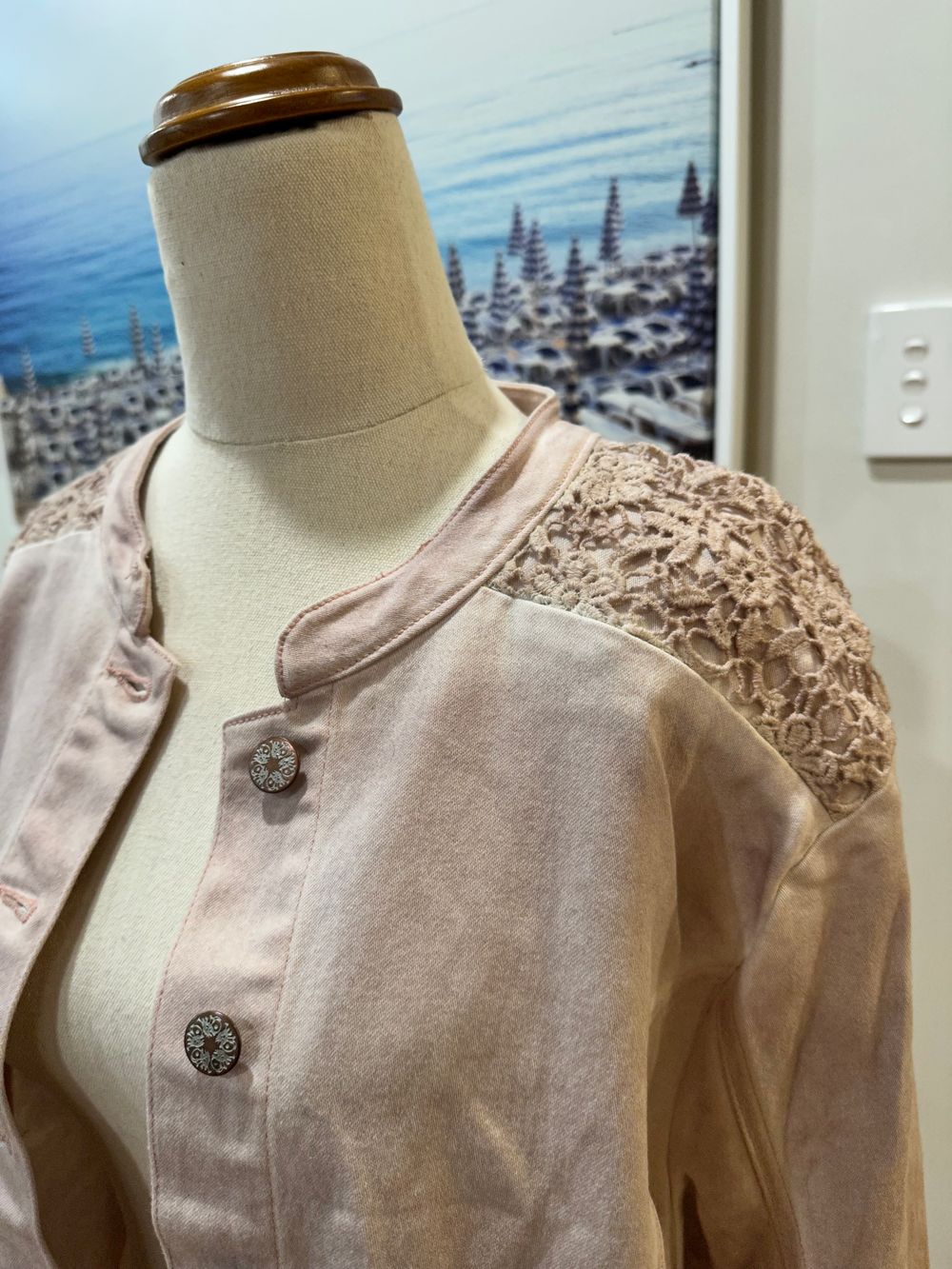 Pink lace denim jacket