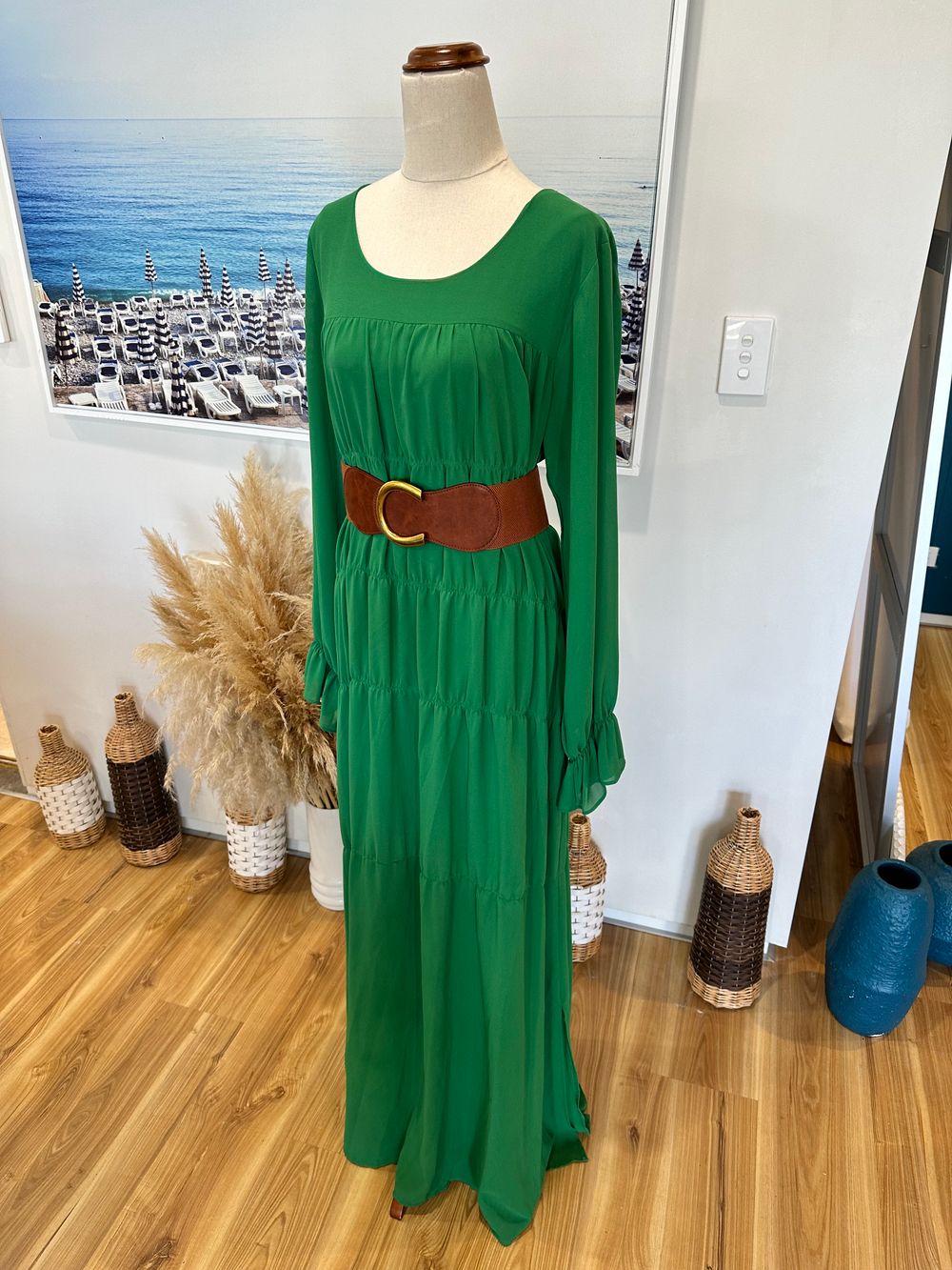 green emerald velvet dress Amaya Strapless Chiffon Maxi Dress main image 1