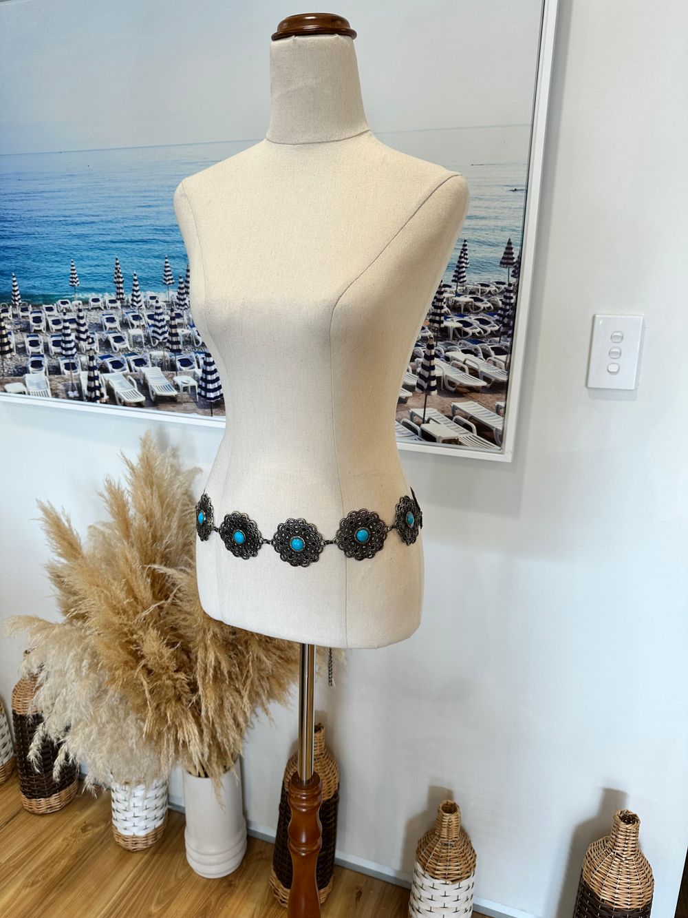 Bohemian Floral Chain Belt Turquoise Beading Boho Festival Waist Belt 1 Missing