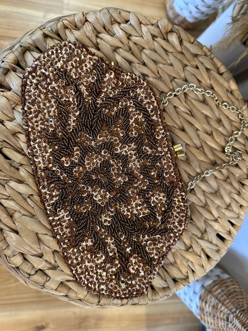 Rose Gold & Brown Sequin Clutch Bag – Evening Accessory