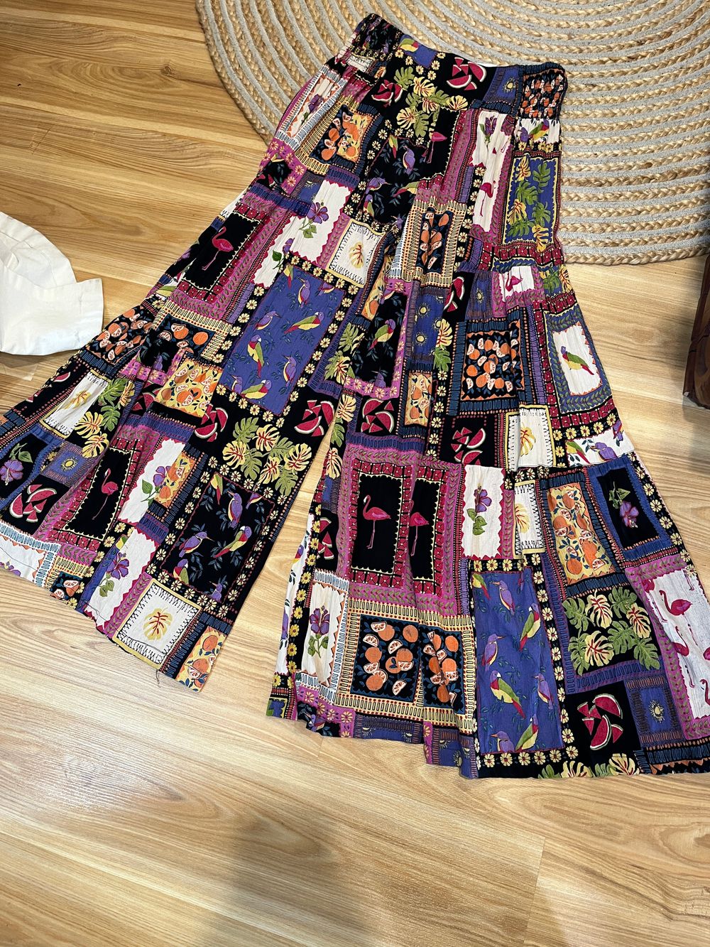 Flamingo Hippy Super Wide Leg Pants | Size M | Boho Festival Statement Pants