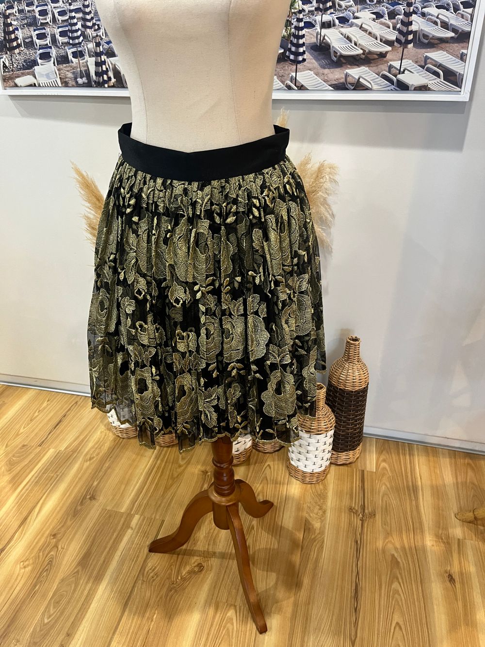 Jill Fitzsimon Black & Gold Floral Skirt | Elegant Statement Occasion Piece