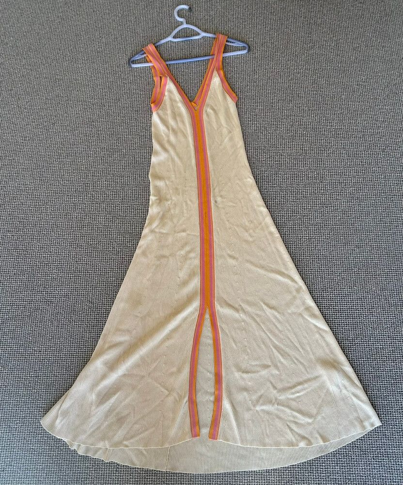 Sandro Paris Ribbed Knit Dress – Cream with Pink & Orange Stripe