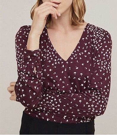 WITCHERY Maroon Scarlet Print V Neck Long Sleeve Top Blouse NWT RRP$129