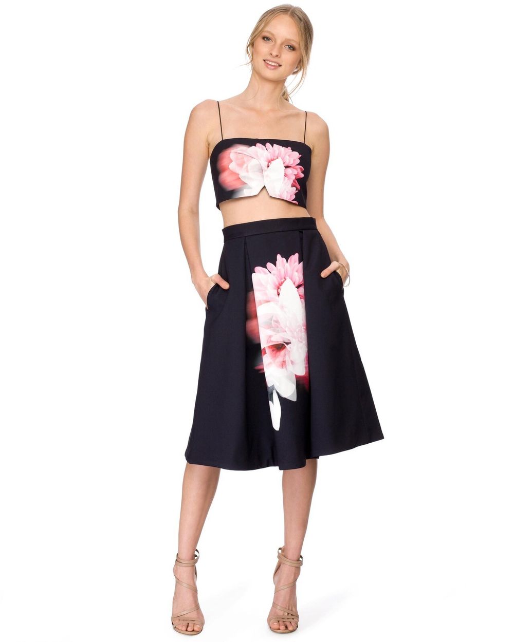 FRIEND OF AUDREY Garden Party Floral High Waisted Full Midi Skirt NWT