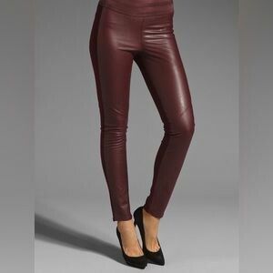 TED BAKER Foiy Oxblood Maroon Burgundy Leather Leggings Skinny Pants Trousers RRP$325