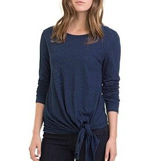 COUNTRY ROAD Indigo Cotton Blue Indigo Side Tie Long Sleeve Top Tee