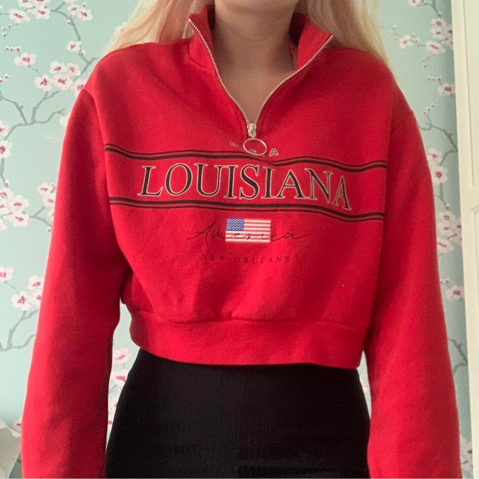 H&M Divided Louisiana Red Stand Up Collar Zip Cropped Sweater Jumper