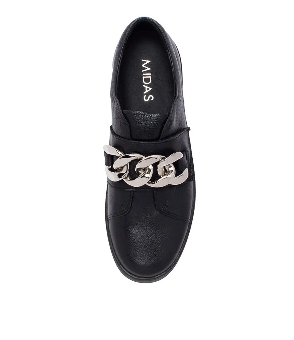 MIDAS Laia Black Leather Silver Chain Chunky Sole Sneakers