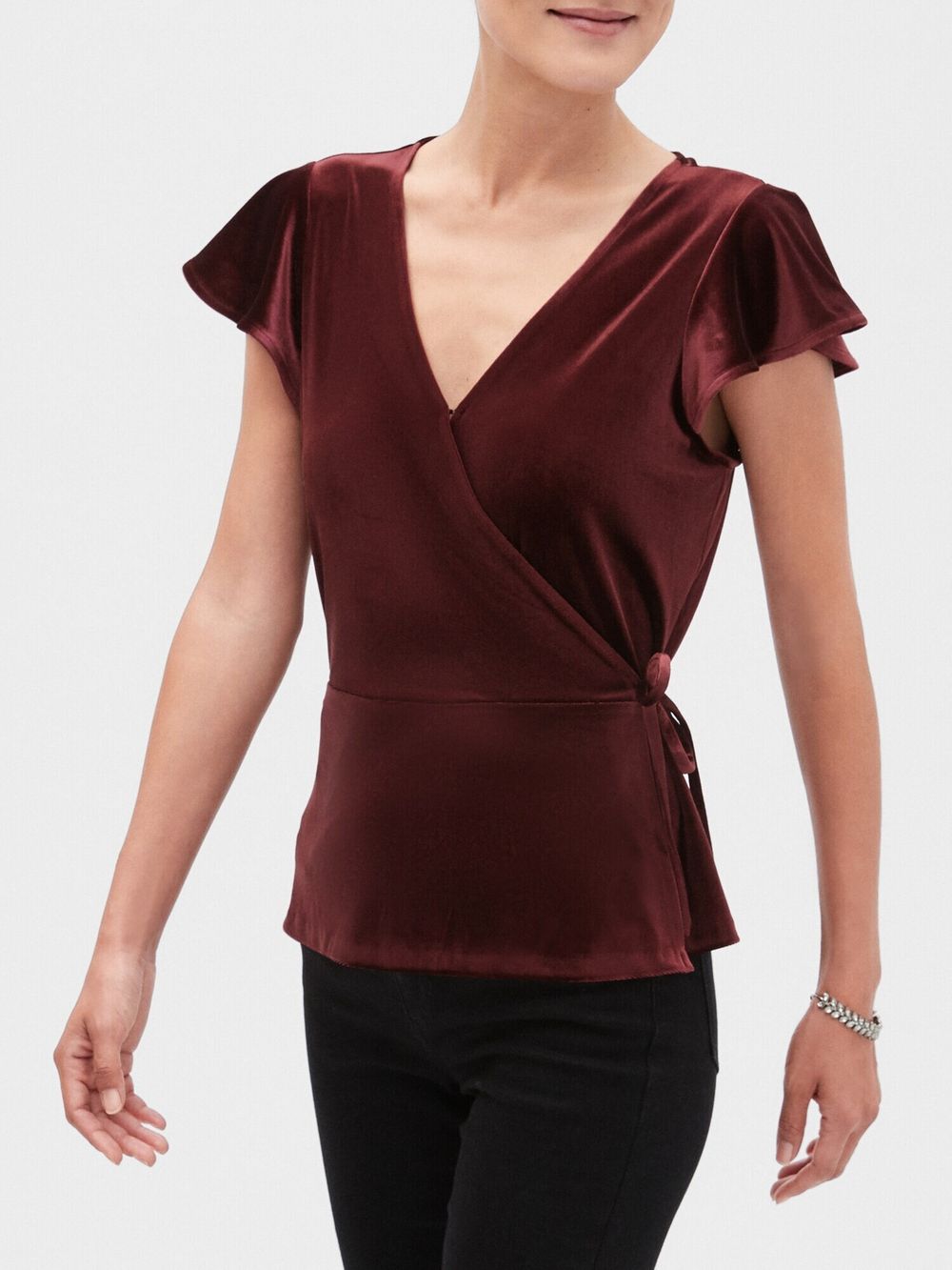 BANANA REPUBLIC Burgundy Maroon Velvet Wrap Top