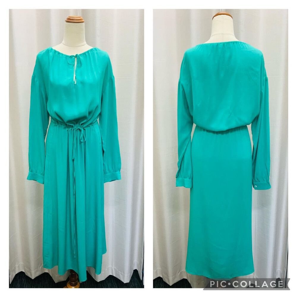 Scanlan Theodore - SCANLAN THEODORE Verde Green Silk Long Sleeve Midi Dress on Designer Wardrobe Scanlan Theodore - SCANLAN THEODORE Verde Green Silk Long Sleeve Midi Dress on Designer Wardrobe