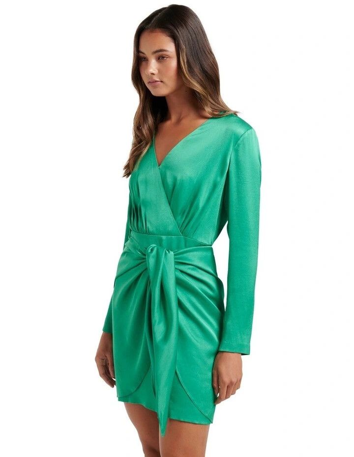 FOREVER NEW Ava Satin Sarong Shamrock Green Mini Dress NWT