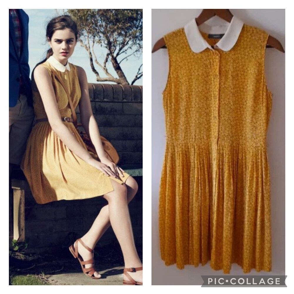 MARCS 100% Silk Yellow Polka Dot Collared Office Dress