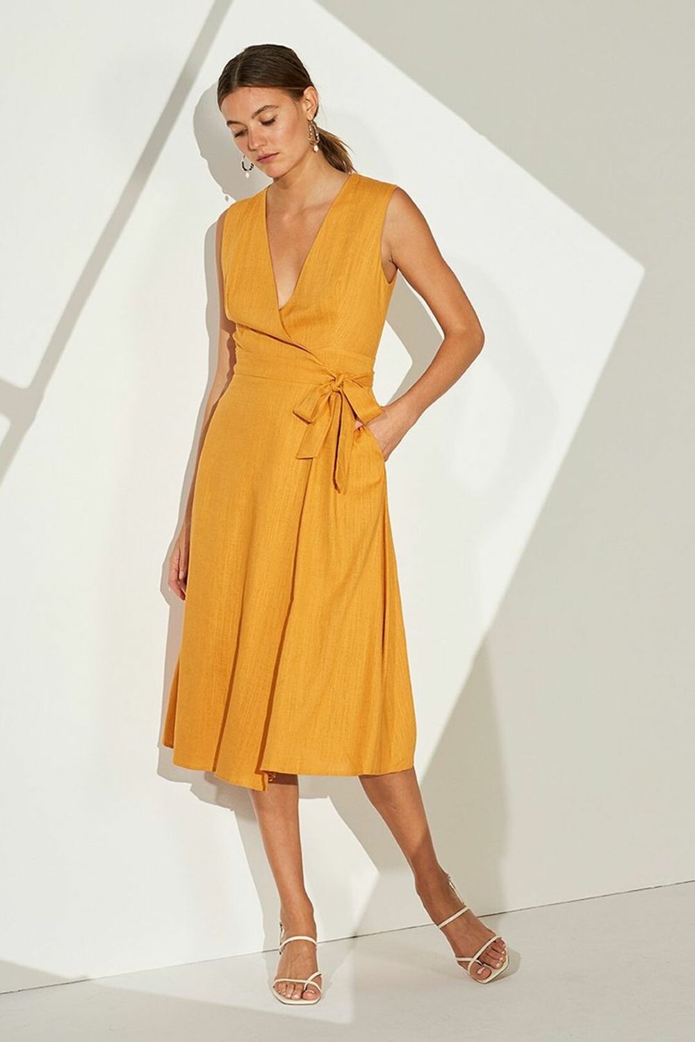 STAPLE THE LABEL Golden Hour Sleeveless Wrap Midi Dress NWT