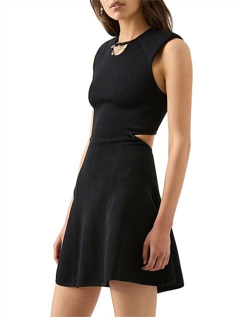 AJE Lina Black Cut Out Back Knit Mini Skater Dress RRP$410