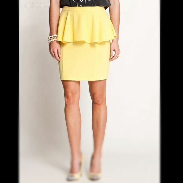 Dotti Bright Canary Yellow Peplum Pencil Mini Skirt