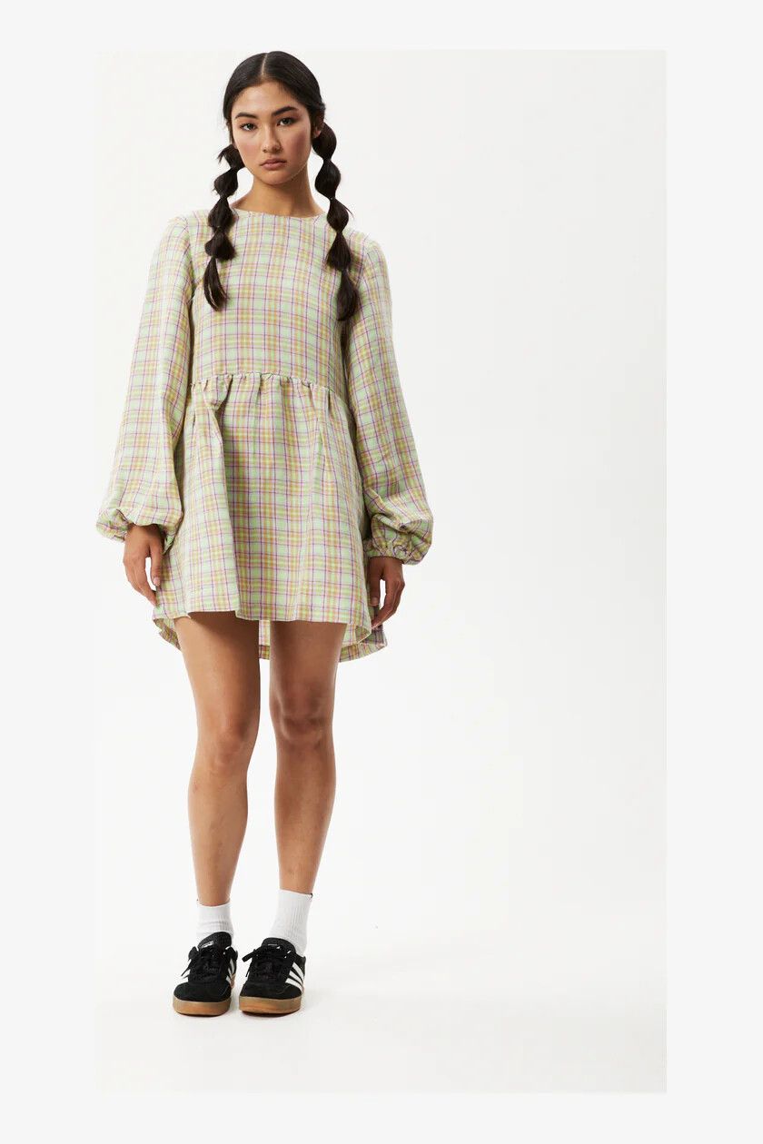 Afends Kali Hemp Check Long Sleeve Dress