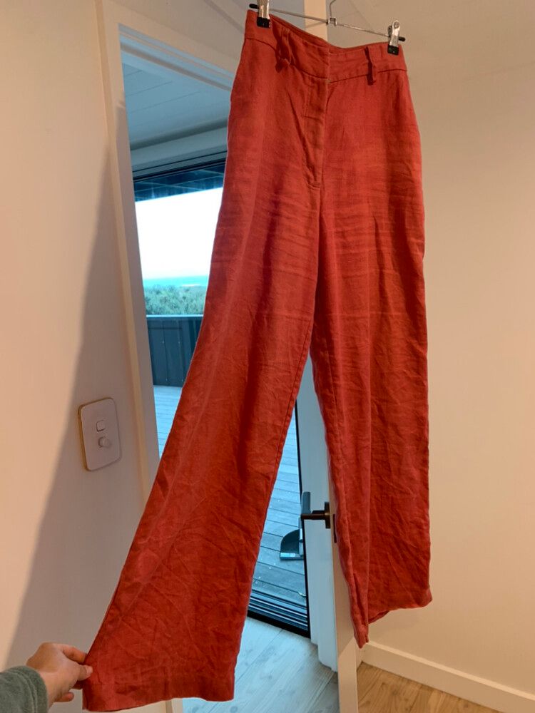 100% Linen Red Wixii Pants