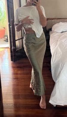 Silk olive bias skirt