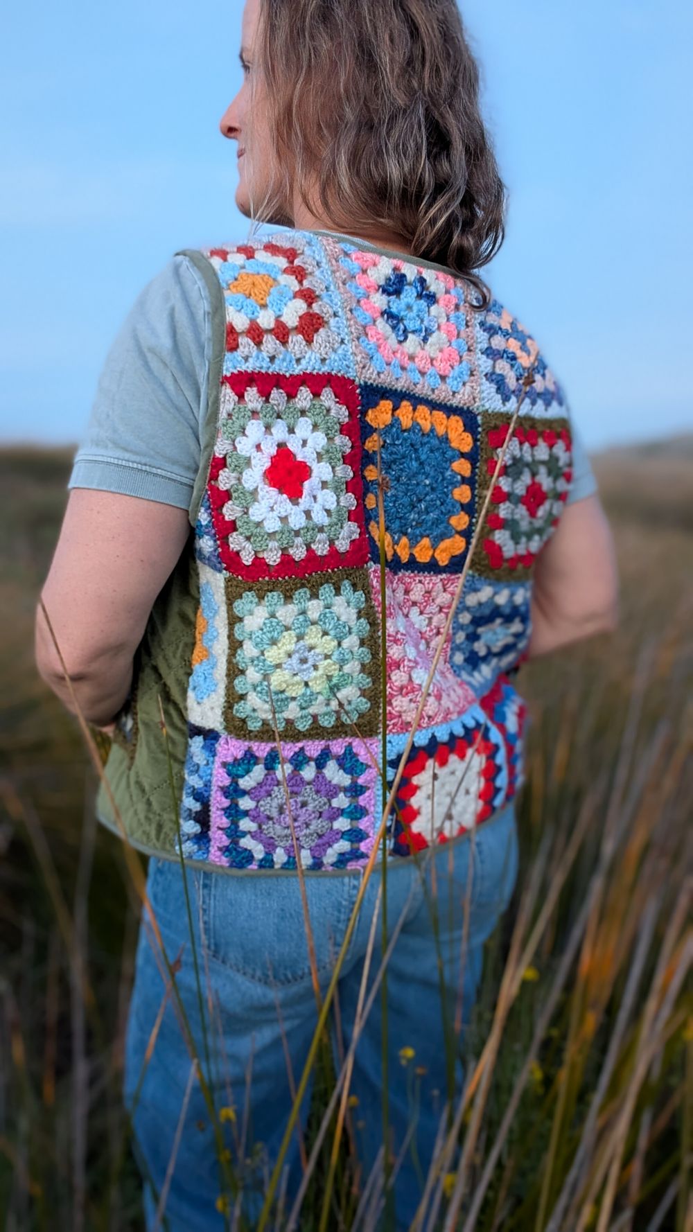 Granny square reversible vest wool