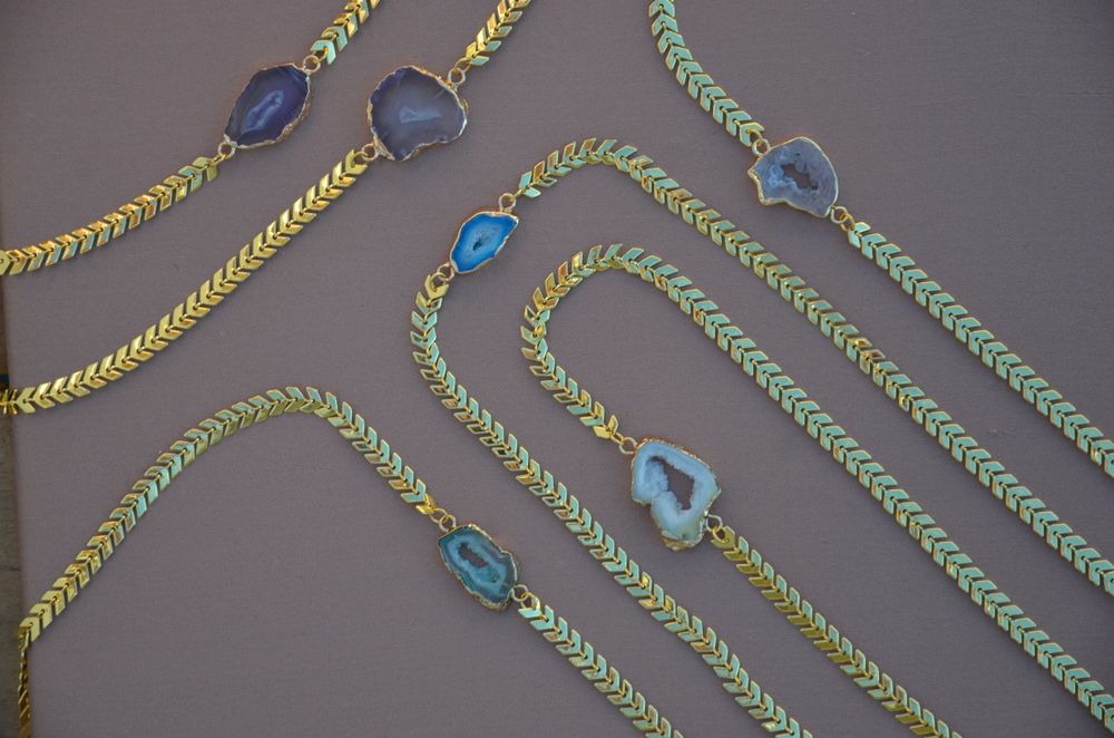 agate slice necklace chain