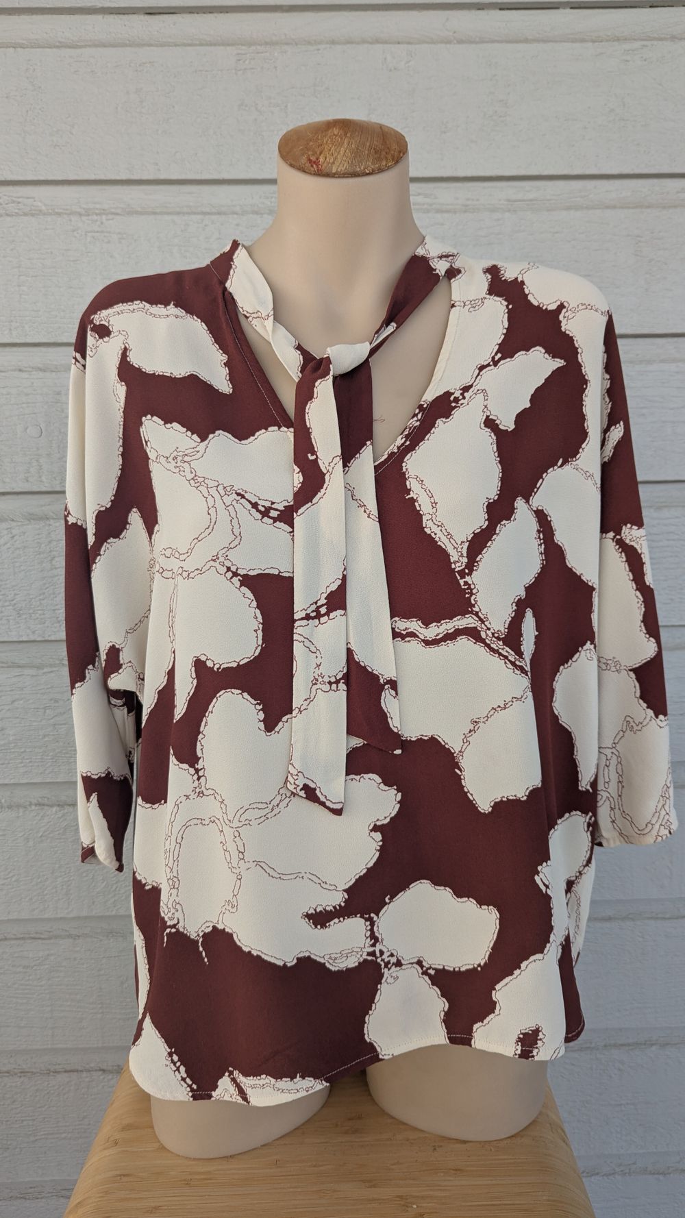 Second Female Maroon and White Tie Neck Blouse