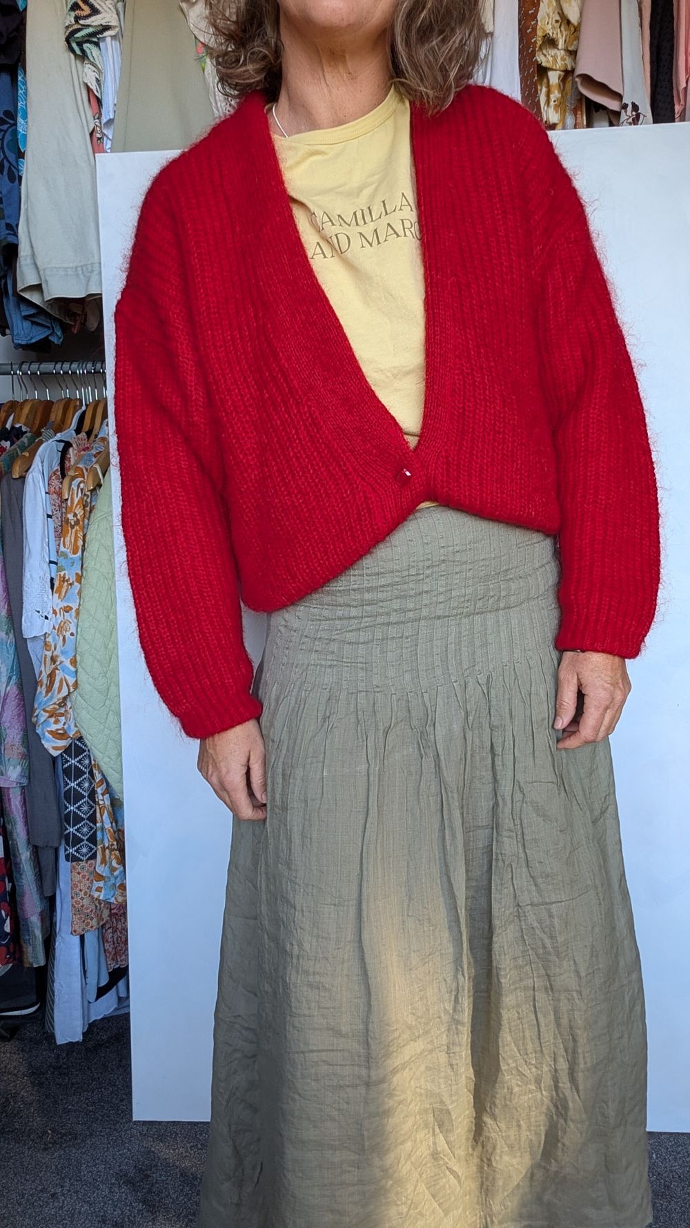 Cherry red vintage mohair cardigan