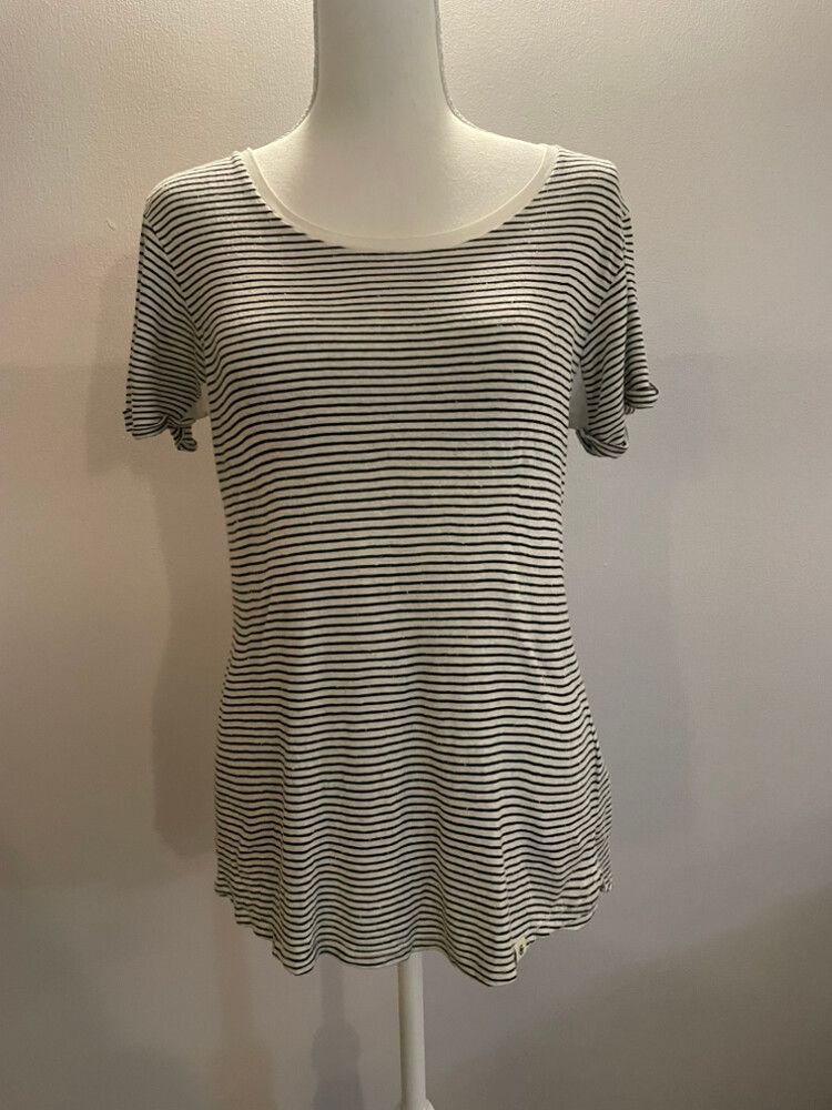Maison Scotch White Black Striped Top S, viscose/silk