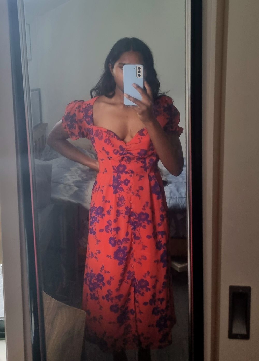 Runaway The Label Orange and Blue Floral Midi Dress