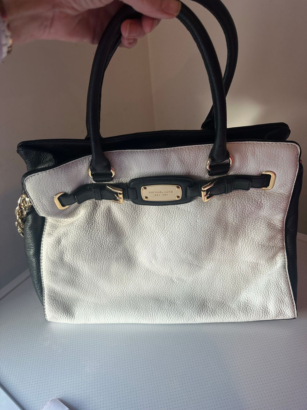 Michael Kors large black and white Hamilton satchel bag