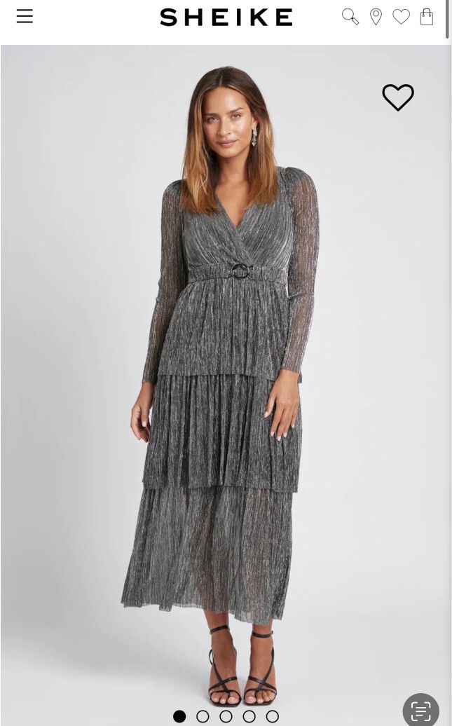sheike silver dress Sheike Dress Faux Wrap Sequin Elbow Sleeve Poly Ribbed Silver Med 10 Stretch