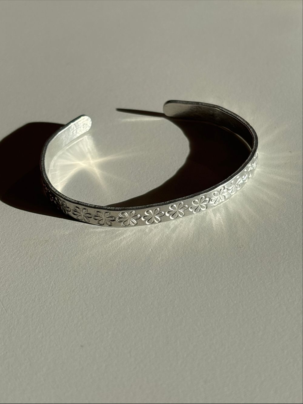 Silver Flower Engraved Cuff Bracelet