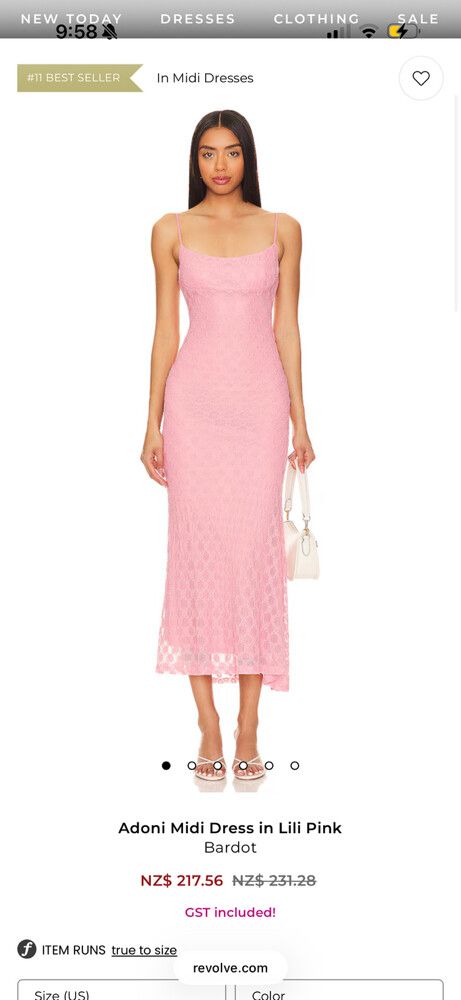 Revolve - Bardot Adoni Pink Mesh Lace Midi Dress on Designer Wardrobe
