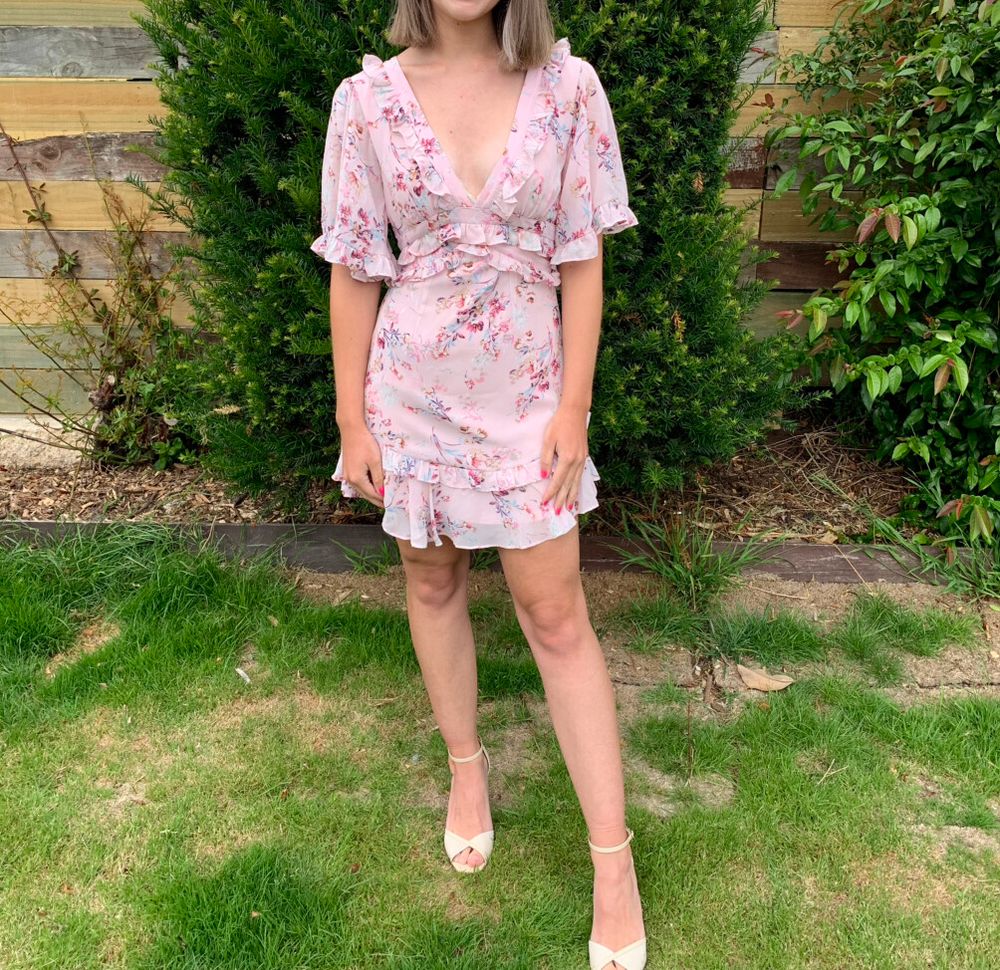 angel biba pink dress Angel Biba | Blush Pink Lace Mermaid Midi Dress