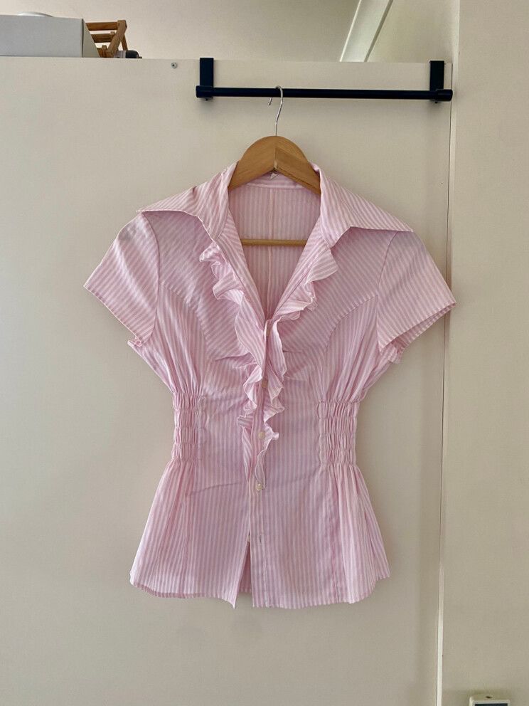 Naracamicie Ruched Waist Pink White Striped Top