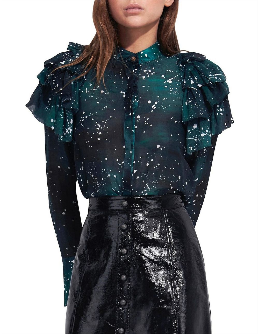 Aje Tampico Printed Ruffle Blouse - Green