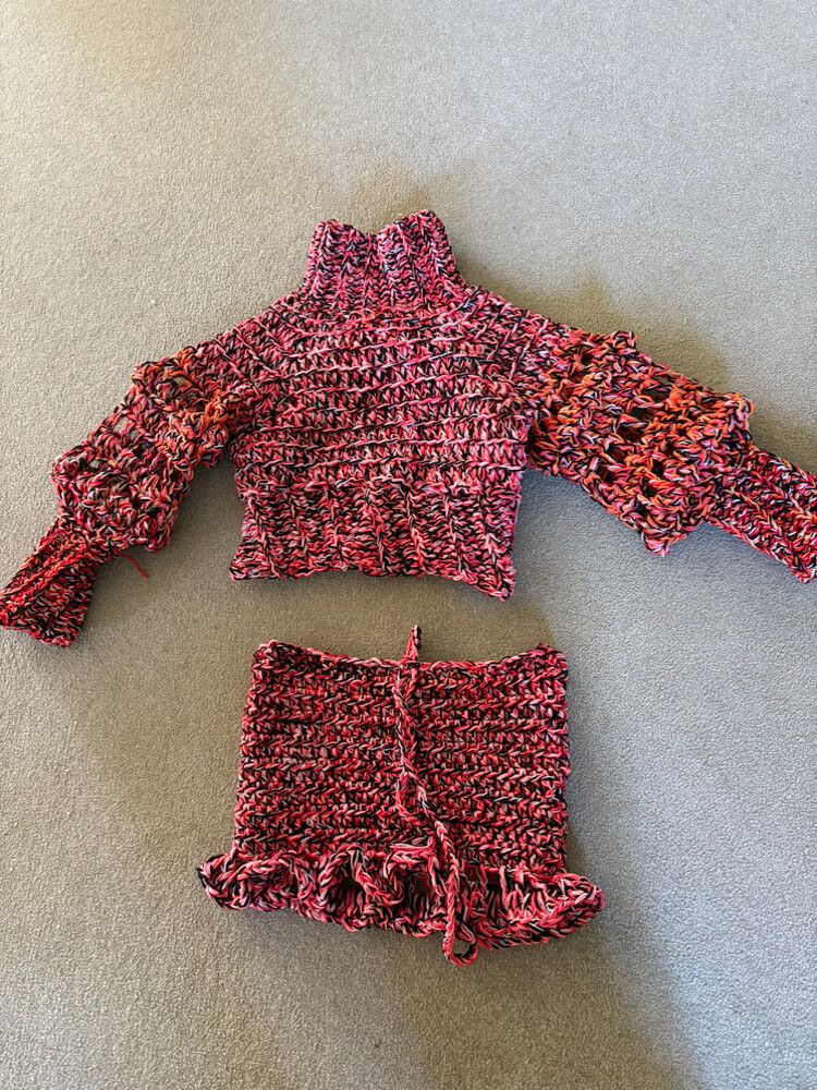 Tweed Knit Cropped Top And Skirt Set